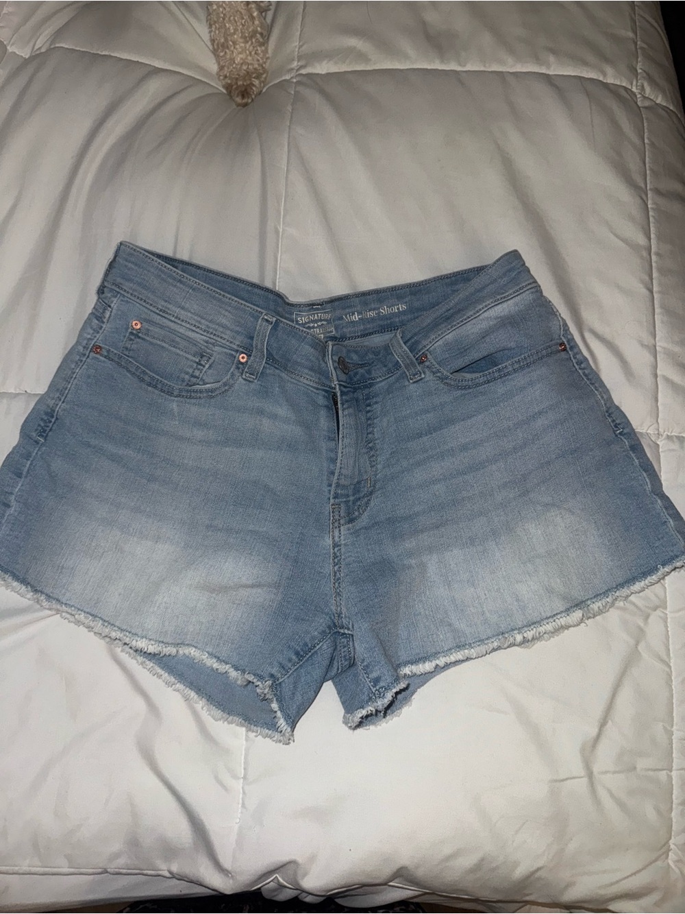 Signature by Levi Strauss Light Blue Frayed Hem Denim Shorts
